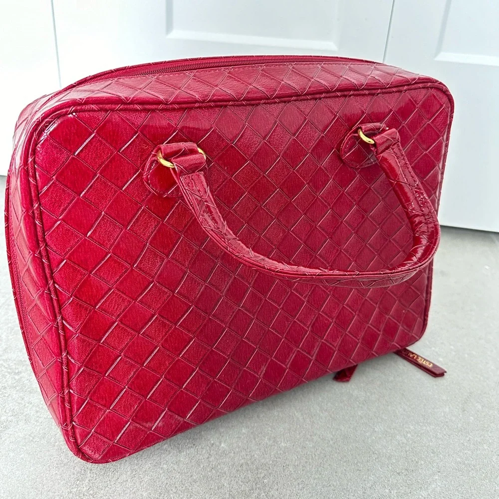 Estee Lauder Makeup Bag Beauty Case Laptop Computer Briefcase Red Tote Handbag - Picture 1 of 9